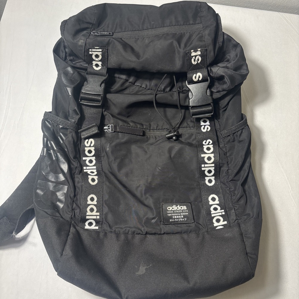 Adidas Black Athletic Hiking Backpack Three Stripe Life School Hiking Travel
